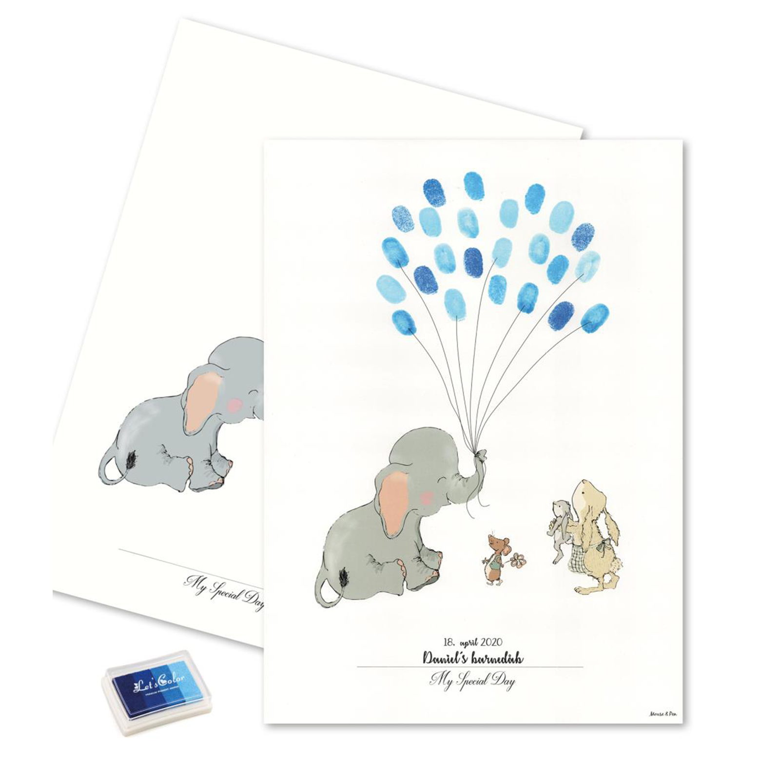 Billede af Baby Fingerprint - Elefant med blå balloner