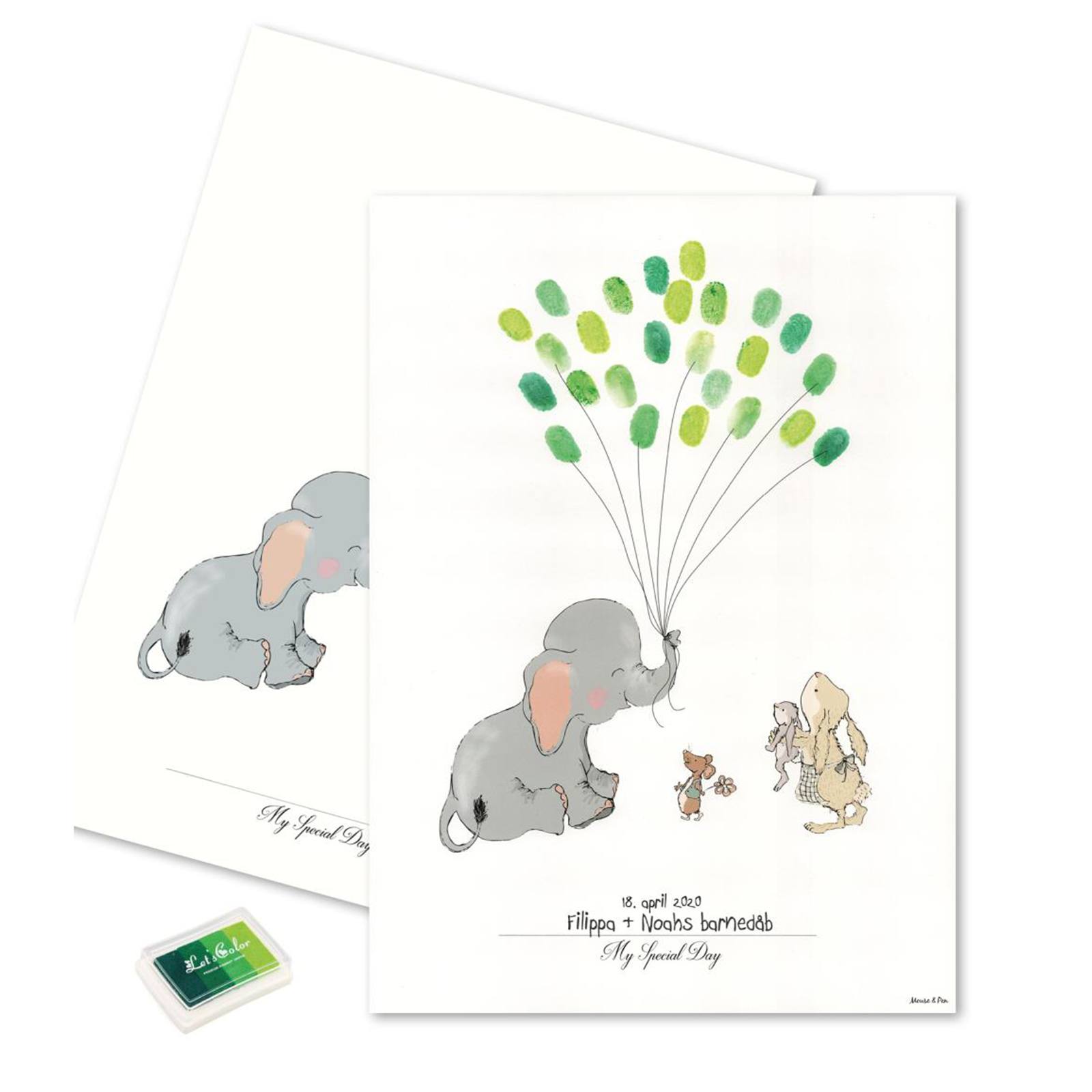 Billede af Baby Fingerprint - Elefant med grønne balloner