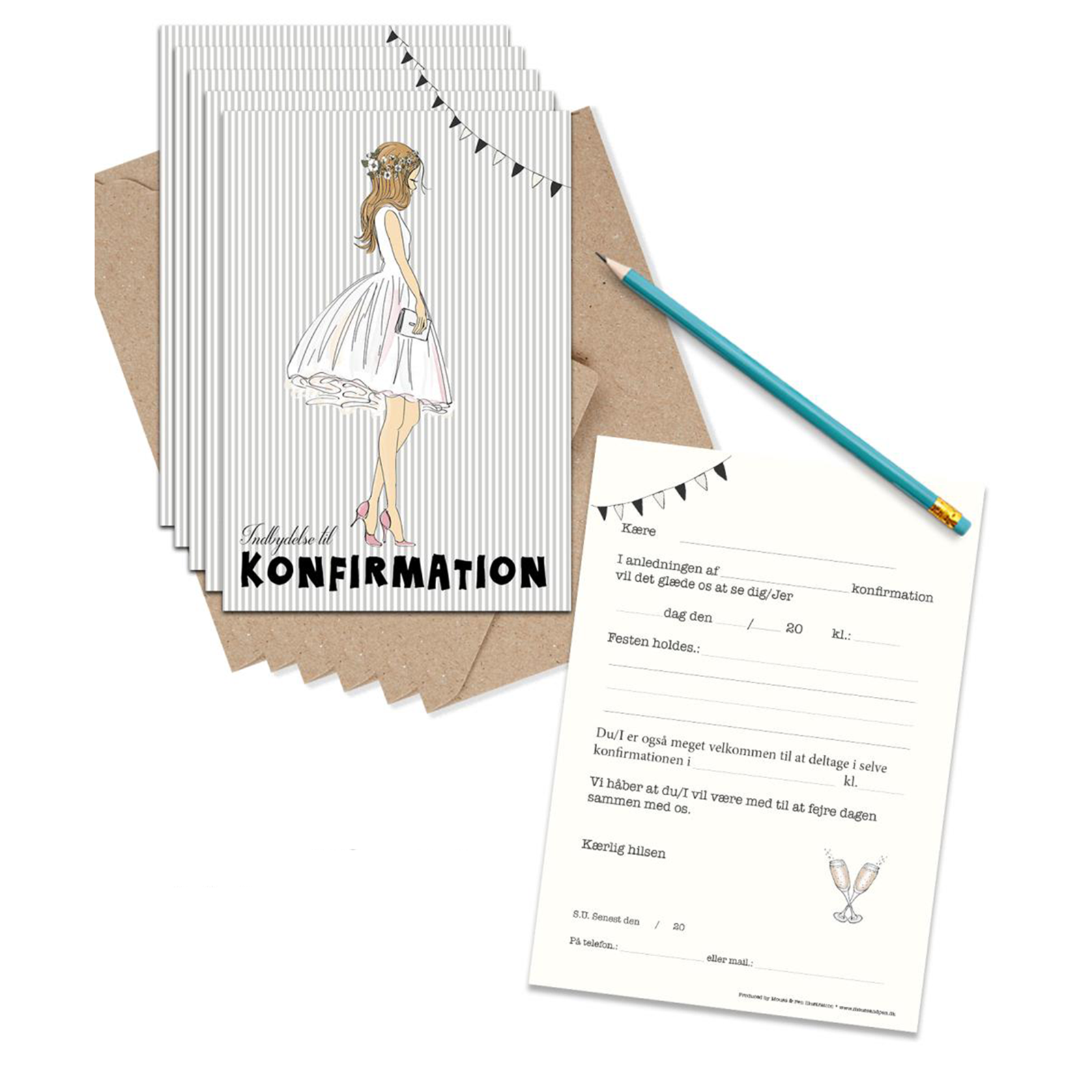  Indbydelser, Konfirmation pige (6 stk)