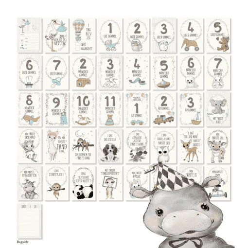 milestone baby kort - milestone kort - milestenskort - barselsgave - babyshower - mouse and pen - dansk design